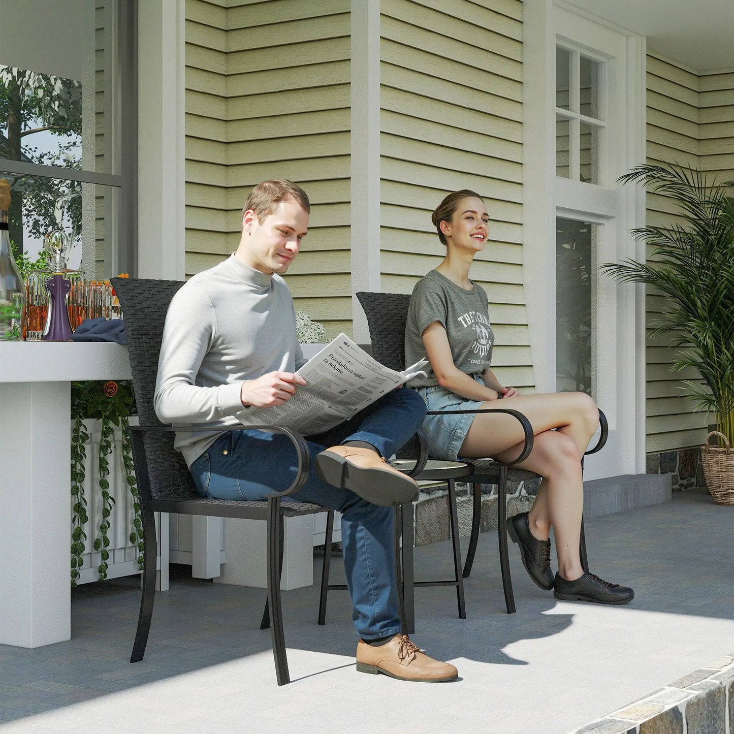 2 PE Rattan Patio Dining Chairs, Steel Frame, Garden, Backyard, Black Patio Chairs at Gallery Canada