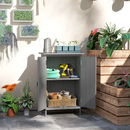 Outdoor Wooden Storage Cabinet, 2-Tier Shelves, Metal Tabletop, Grey Sheds at Gallery Canada