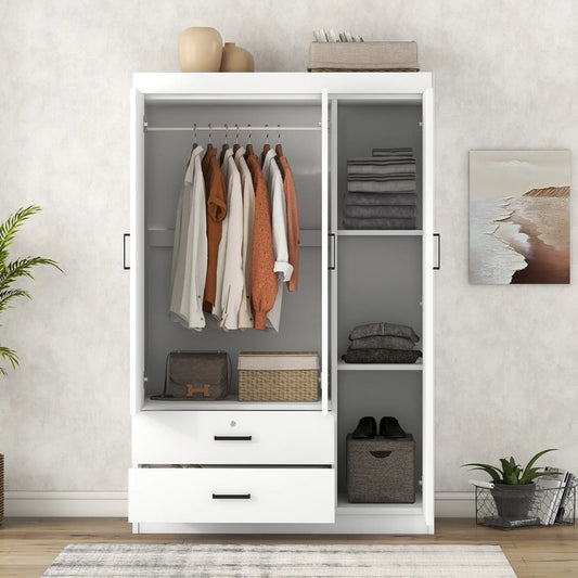 Modern Wardrobe, 2 Drawers, MDF Construction, 41.5" L x 18.5" W x 68" H, White Clothing Storage White at Gallery Canada