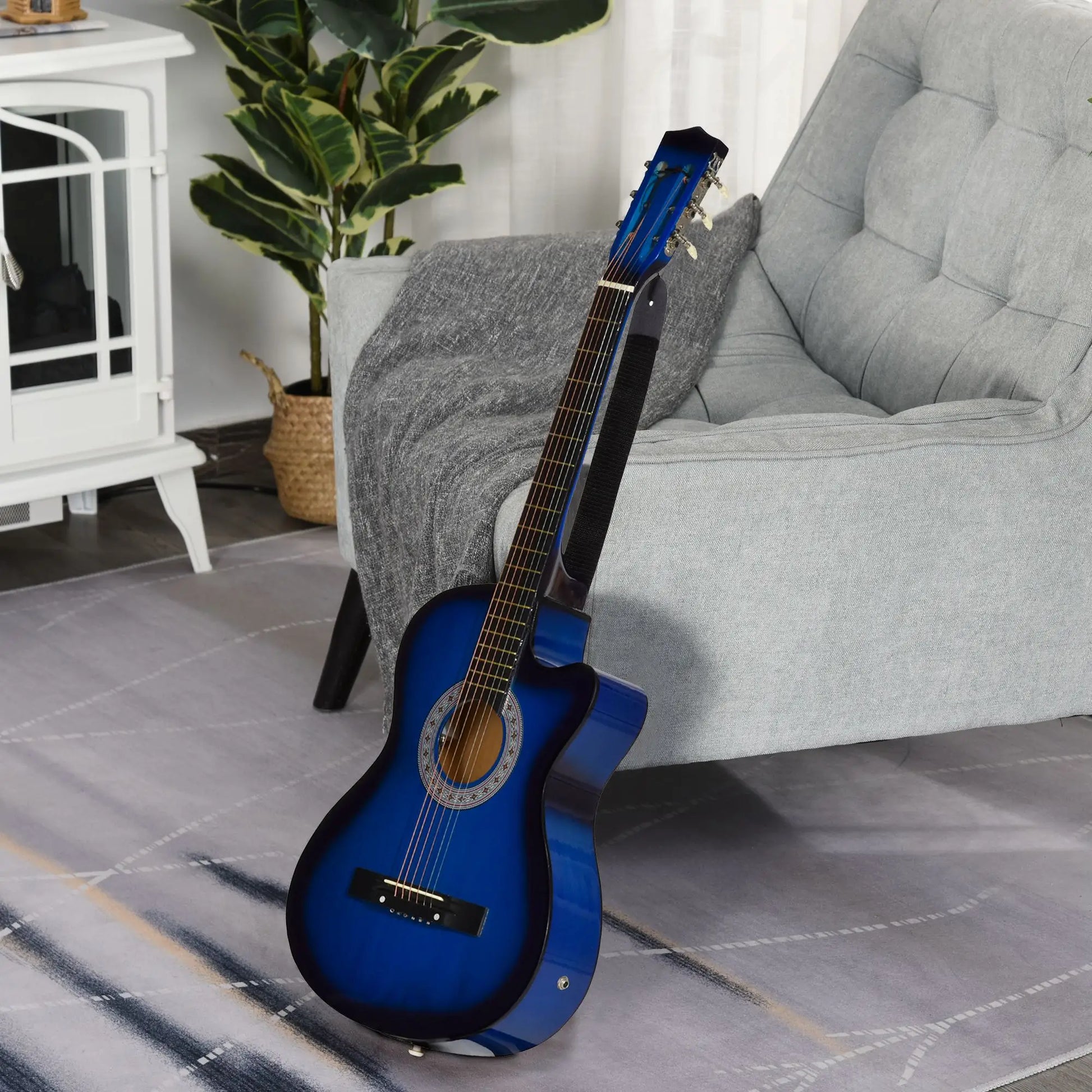 38 Inch Full Size Acoustic Electric Guitar, Gloss Finish, Blue Electronic Musical Pianos at Gallery Canada