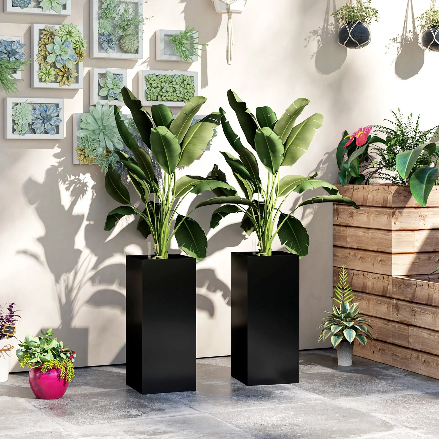 2 Pack 26 Inch Plastic Planter Box, Water Level Indicator, Black Garden Accessories at Gallery Canada