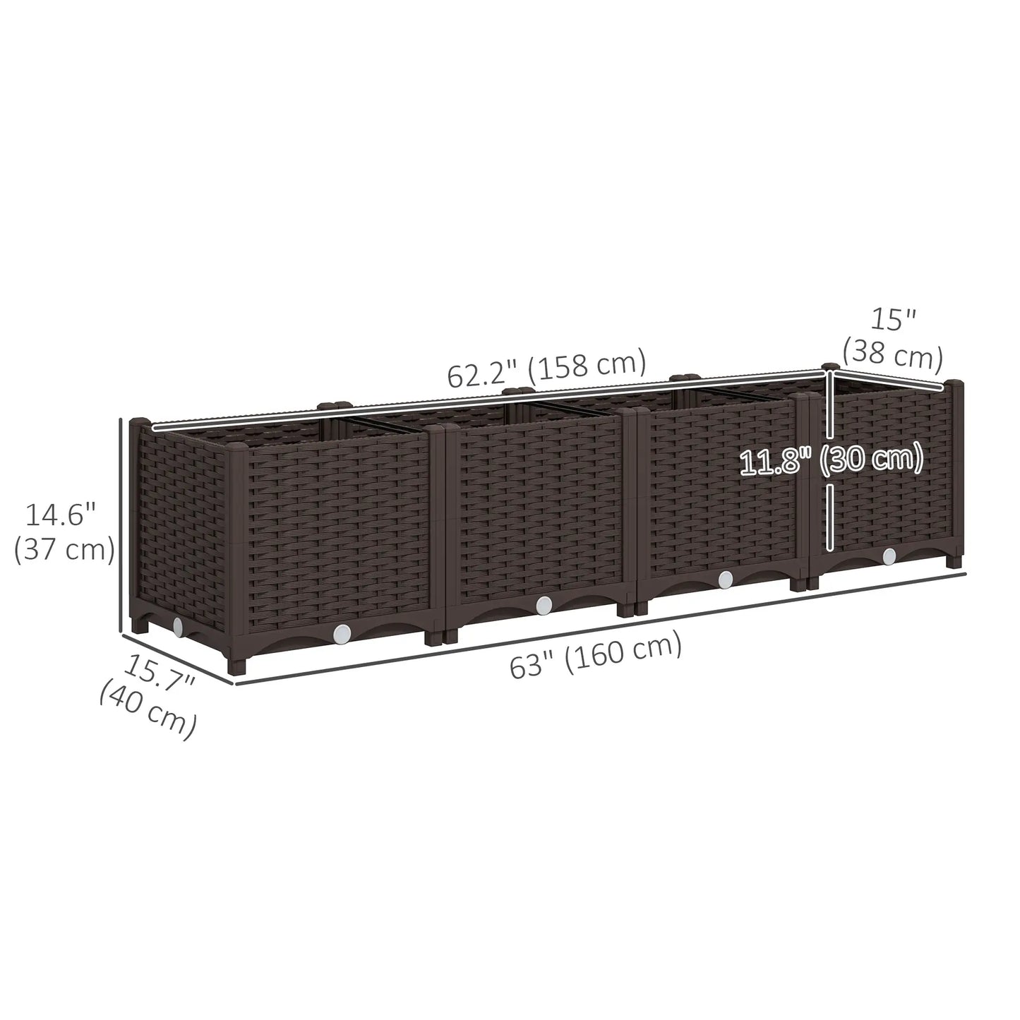 Plastic Raised Garden Bed, Outdoor Planter Box, 63" x 15.7" x 14.6", Brown Raised Garden Beds at Gallery Canada