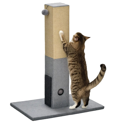31" Tall Cat Scratching Post, Hanging Balls, Grooming Brushes, Grey Cat Posts at Gallery Canada