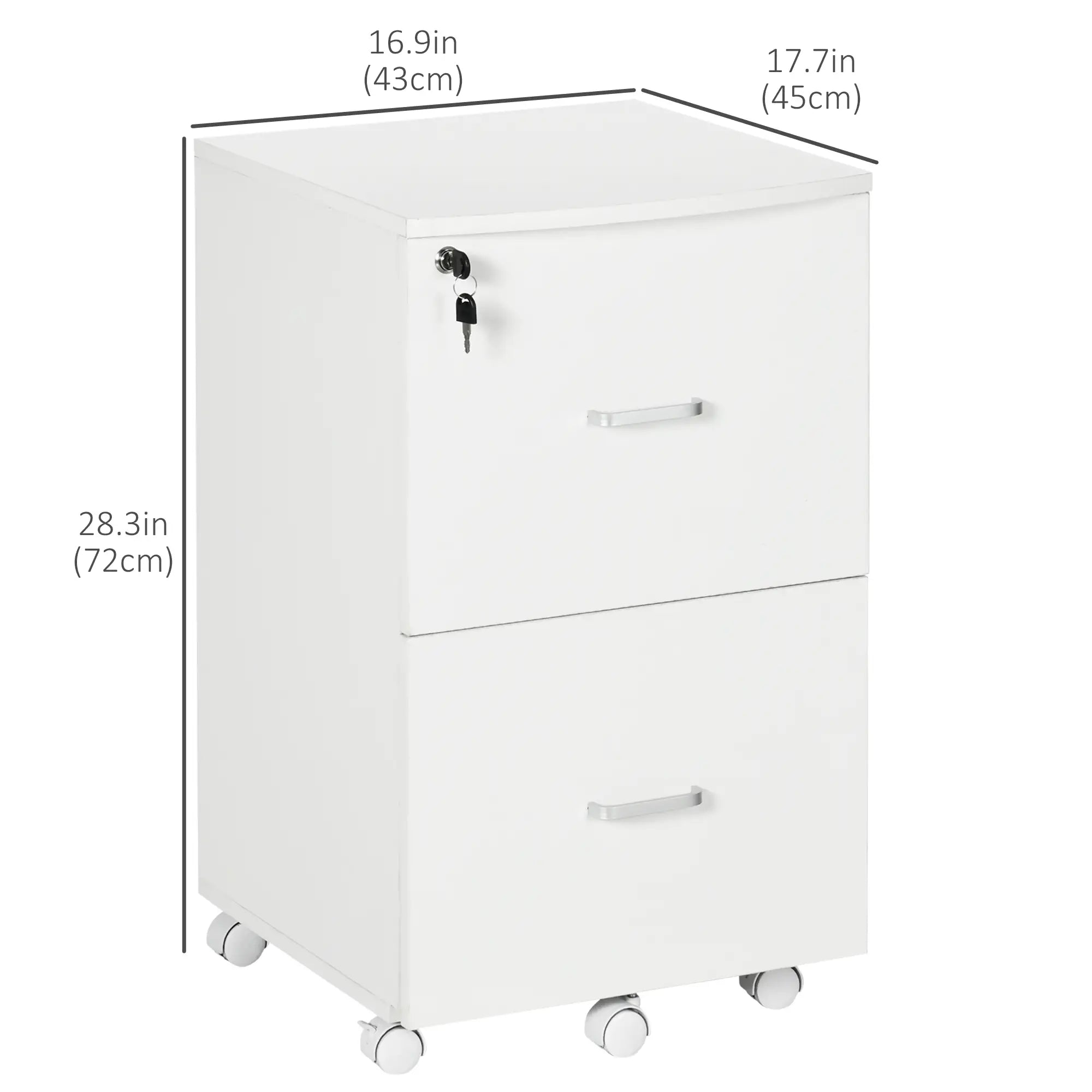 2 Drawer Mobile File Cabinet with Lock, Wood, Letter and A4 Size, White Office Cabinets & Cupboards at Gallery Canada