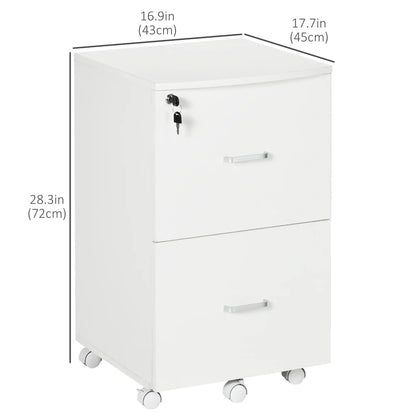 2 Drawer Mobile File Cabinet with Lock, Wood, Letter and A4 Size, White Office Cabinets & Cupboards at Gallery Canada