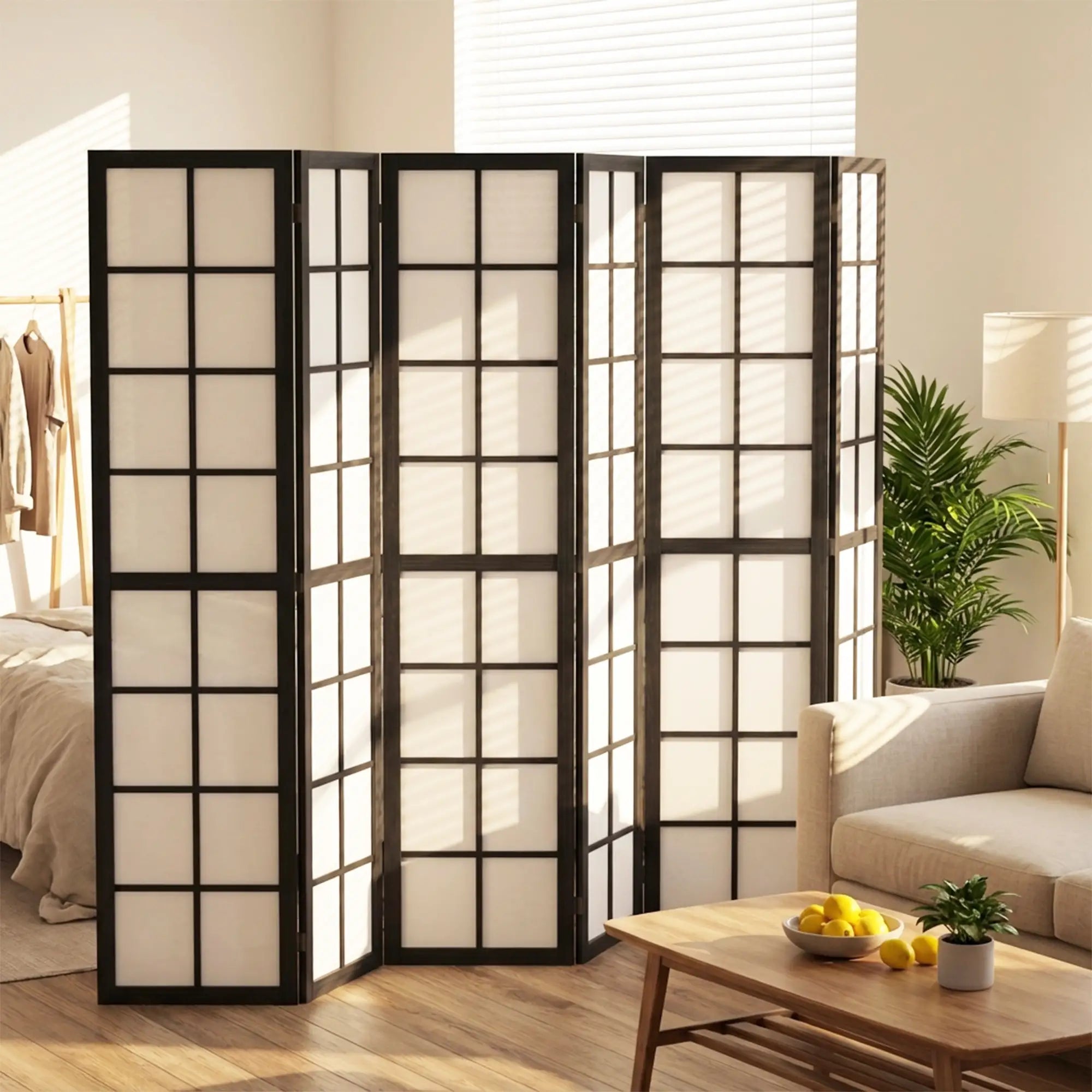 6 Panel Room Divider, 5.6 ft, Folding Wall Partition, Black Room Dividers at Gallery Canada