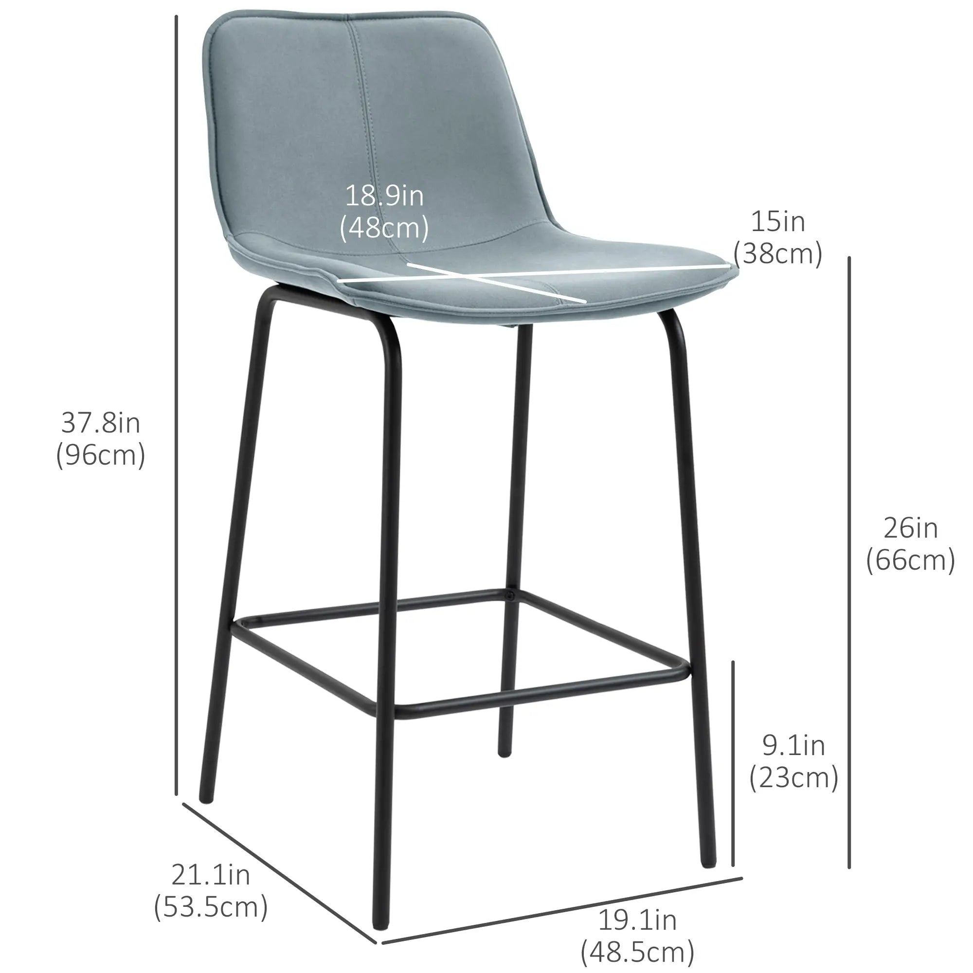 Bar Stools Set of 2, Upholstered Counter Height Bar Chairs, Kitchen Stools with Steel Legs Bar Stools at Gallery Canada