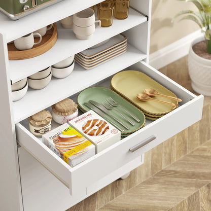 Microwave Cart with Wheels, Storage Cabinet, White Kitchen Islands & Kitchen Carts at Gallery Canada