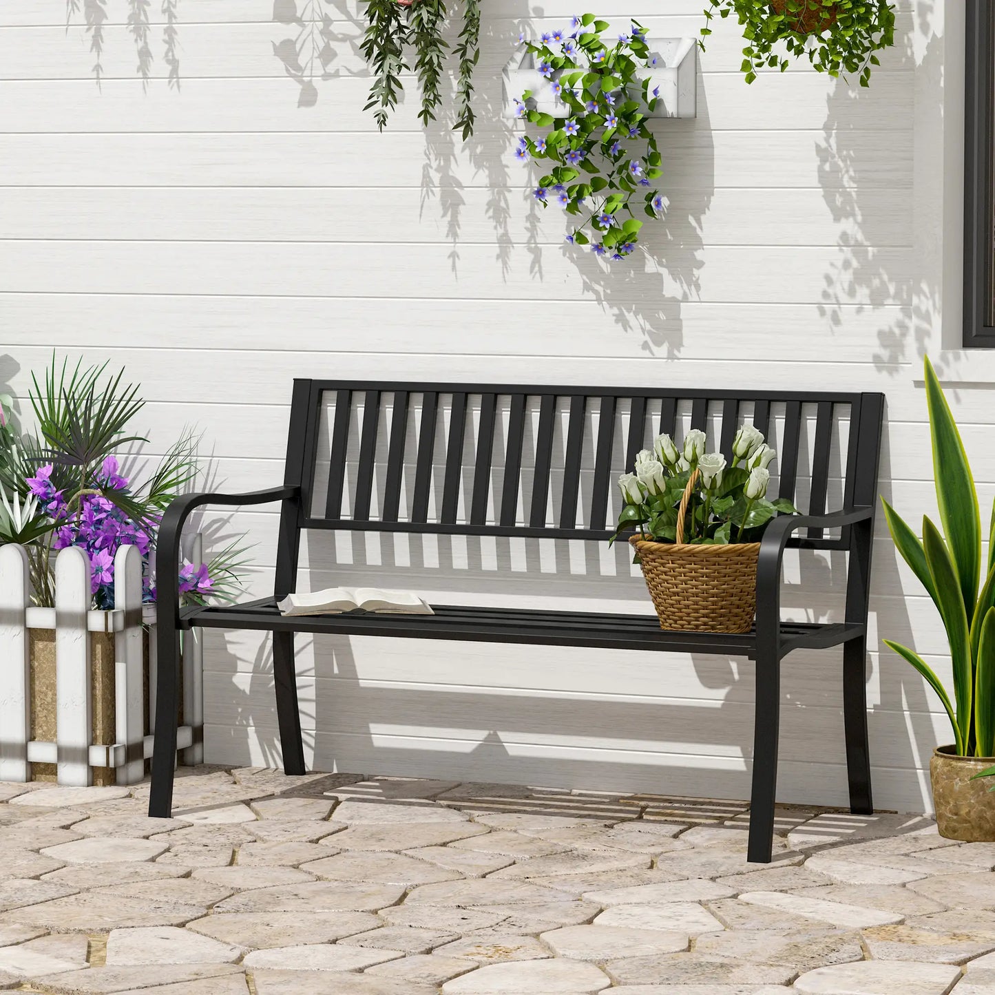 50" Steel Garden Bench, Patio Metal Chair, Outdoor Seat, Black Outdoor Benches at Gallery Canada