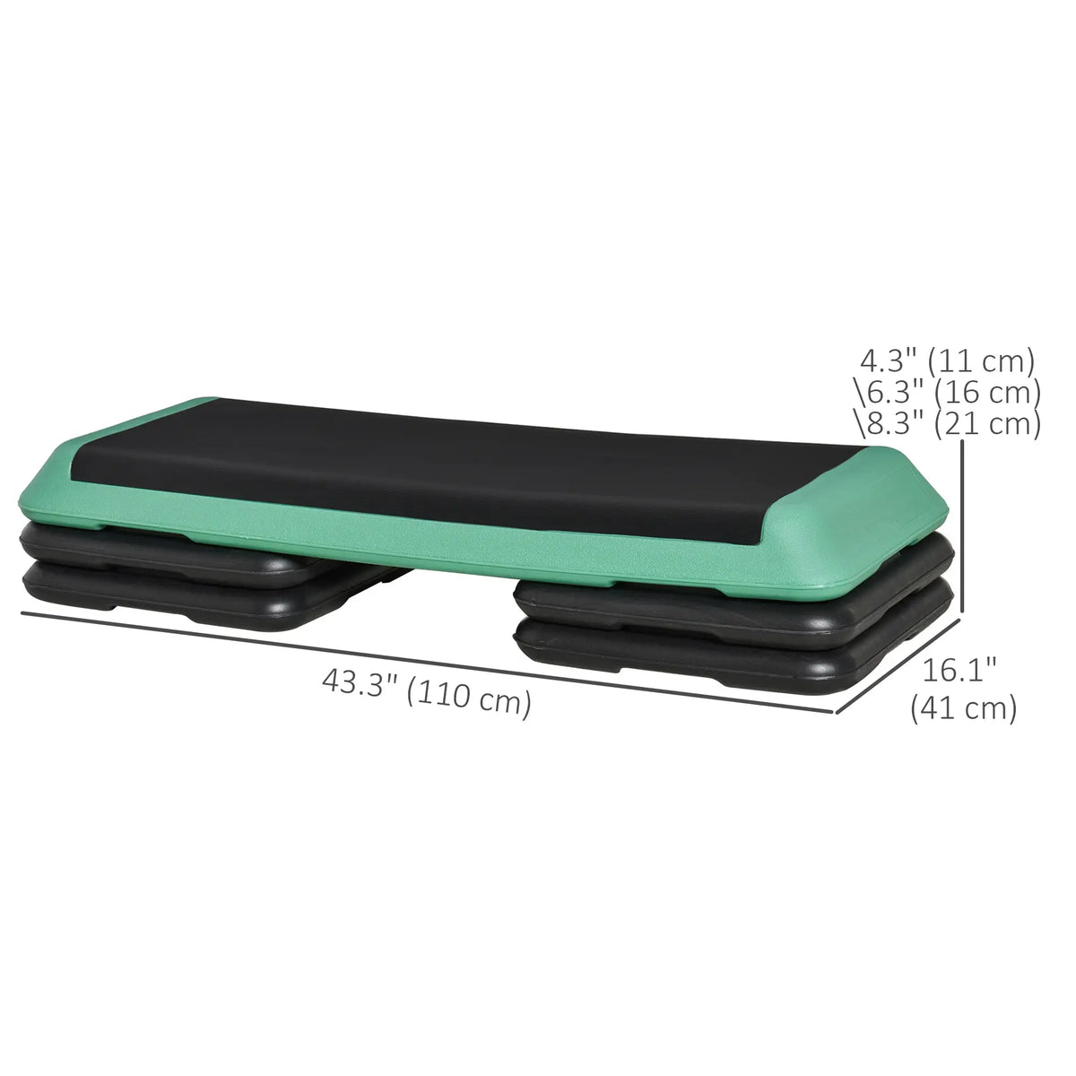 43 Stepper Aérobique Réglable, 3 Niveaux de Marches, Cardio Fitness, Noir, Vert