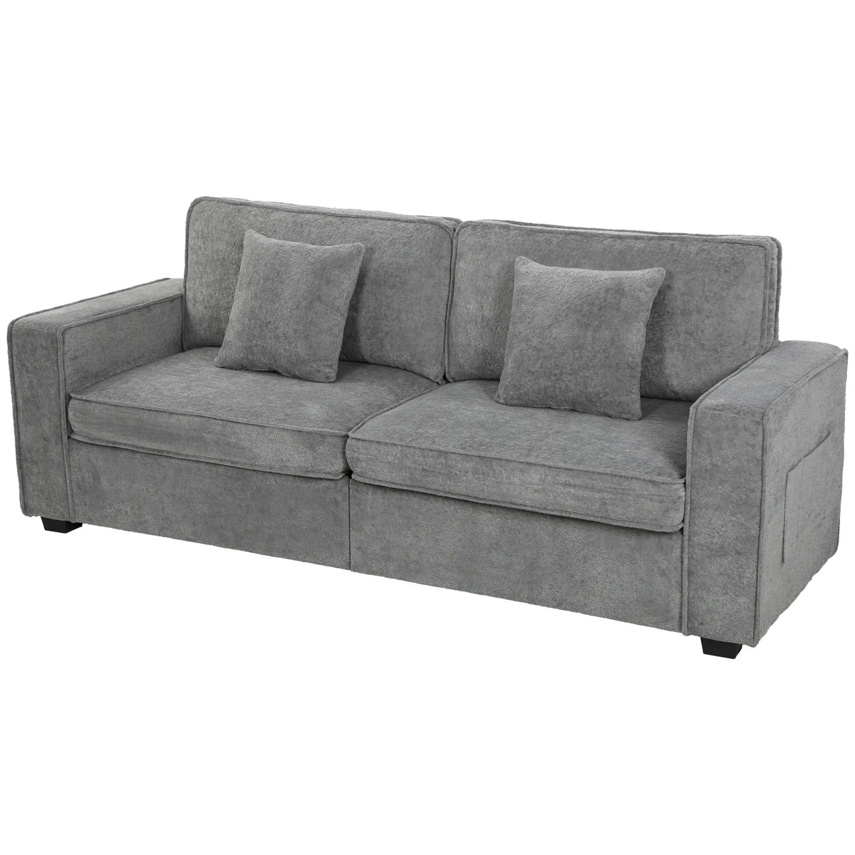 3 Seater Sofa, Thick Cushion, Grey, 2 Pillows, Side Pockets 3-Seater Sofas Grey at Gallery Canada