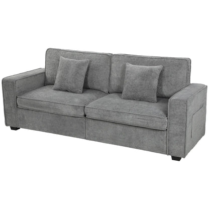 3 Seater Sofa, Thick Cushion, Grey, 2 Pillows, Side Pockets 3-Seater Sofas Grey at Gallery Canada