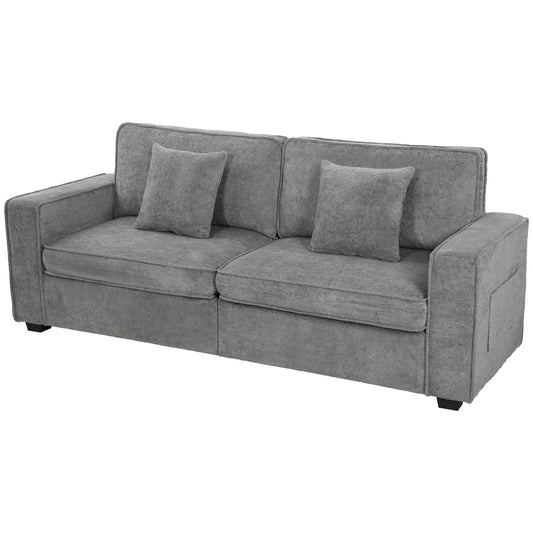 3 Seater Sofa, Thick Cushion, Grey, 2 Pillows, Side Pockets 3-Seater Sofas Grey at Gallery Canada
