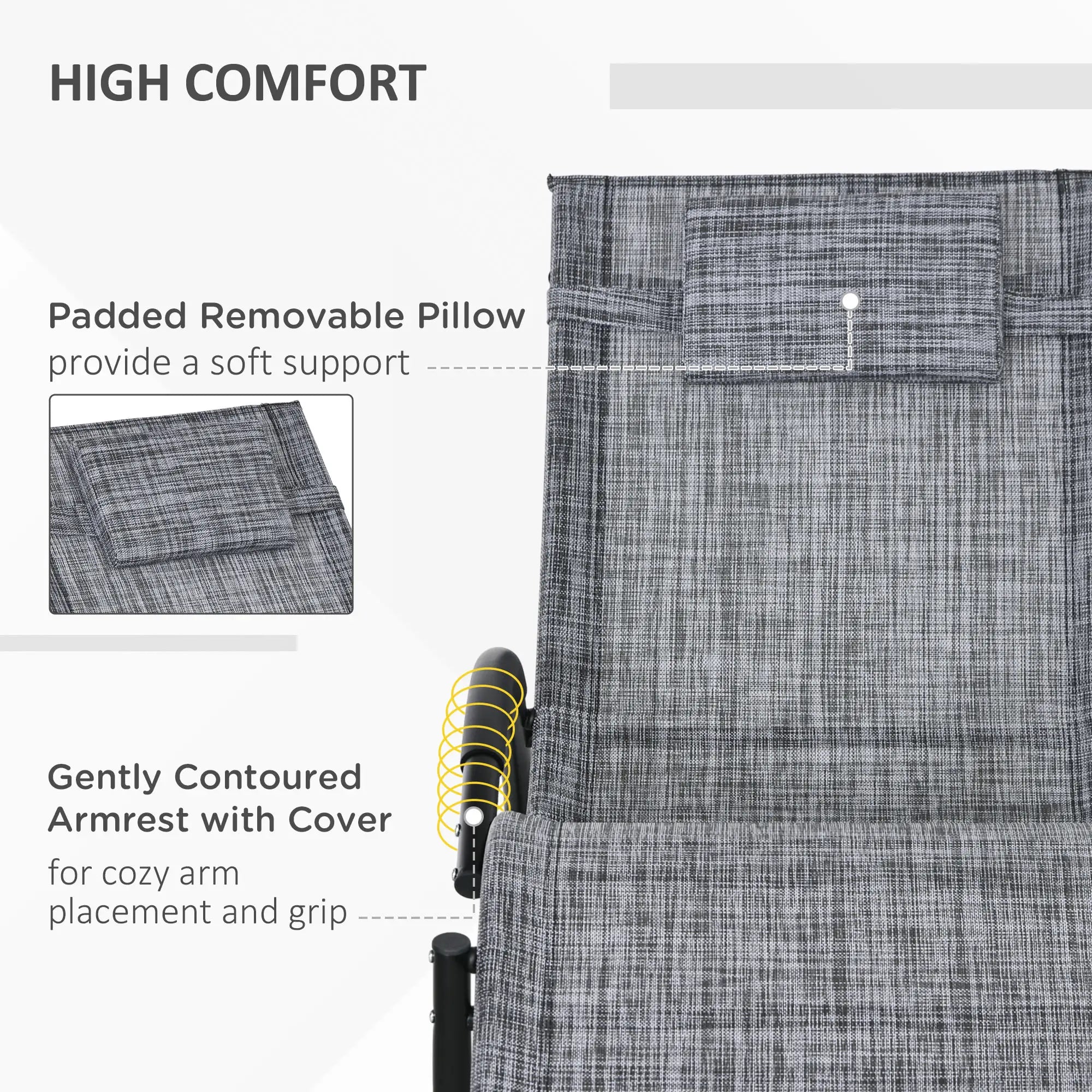 Outdoor Rocking Chair, Zero Gravity Rocker with Mesh Seat, Padded Pillow, Grey Outdoor Rocking Chairs at Gallery Canada