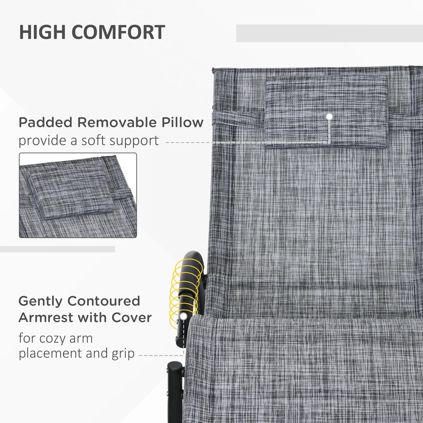 Outdoor Rocking Chair, Zero Gravity Rocker with Mesh Seat, Padded Pillow, Grey Outdoor Rocking Chairs at Gallery Canada