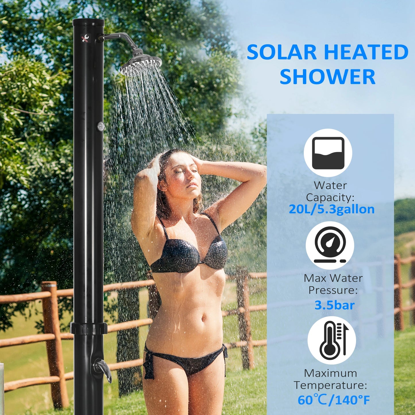 7.3FT 5.3 Gallon Solar Heated Outdoor Shower, Black Outdoor Swimming Pools & Hot Tubs at Gallery Canada