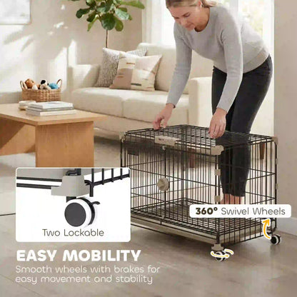 Foldable Dog Crate, 24 Inch Metal Cage, Removable Tray, Lockable Wheels, Black Dog Cages & Crates at Gallery Canada