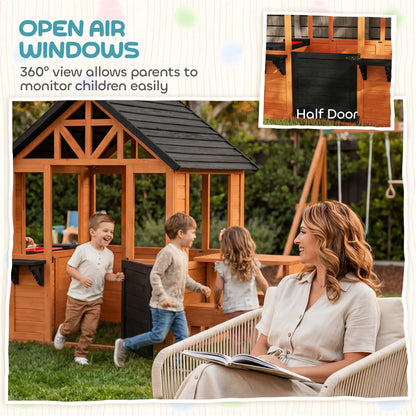 Wooden Playhouse With Table, Benches, Sink, Windows, Flowerpot Holders, Brown Play Houses at Gallery Canada