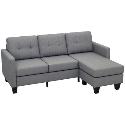 L-Shaped Sofa, 3 Seater with Ottoman, Thick Padded Cushion, Light Grey 3-Seater Sofas at Gallery Canada