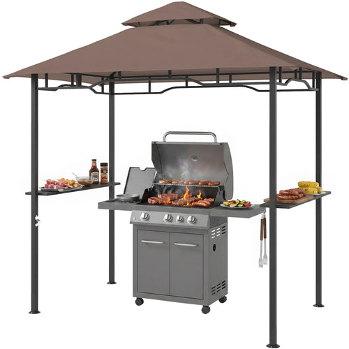 8' x 5' BBQ Grill Gazebo Tent, Double Tiered Canopy, Outdoor Sun Shade