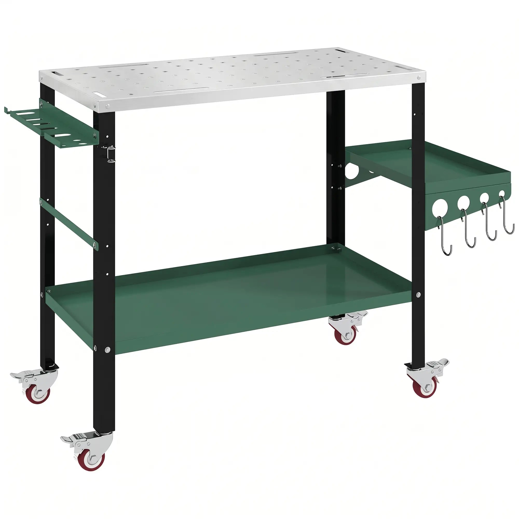 2Tier Rolling Tool Cart with Wheels, Lockable Steel Heavy Duty Cart with Side Tray, Silver &; Green Tool Organizers at Gallery Canada