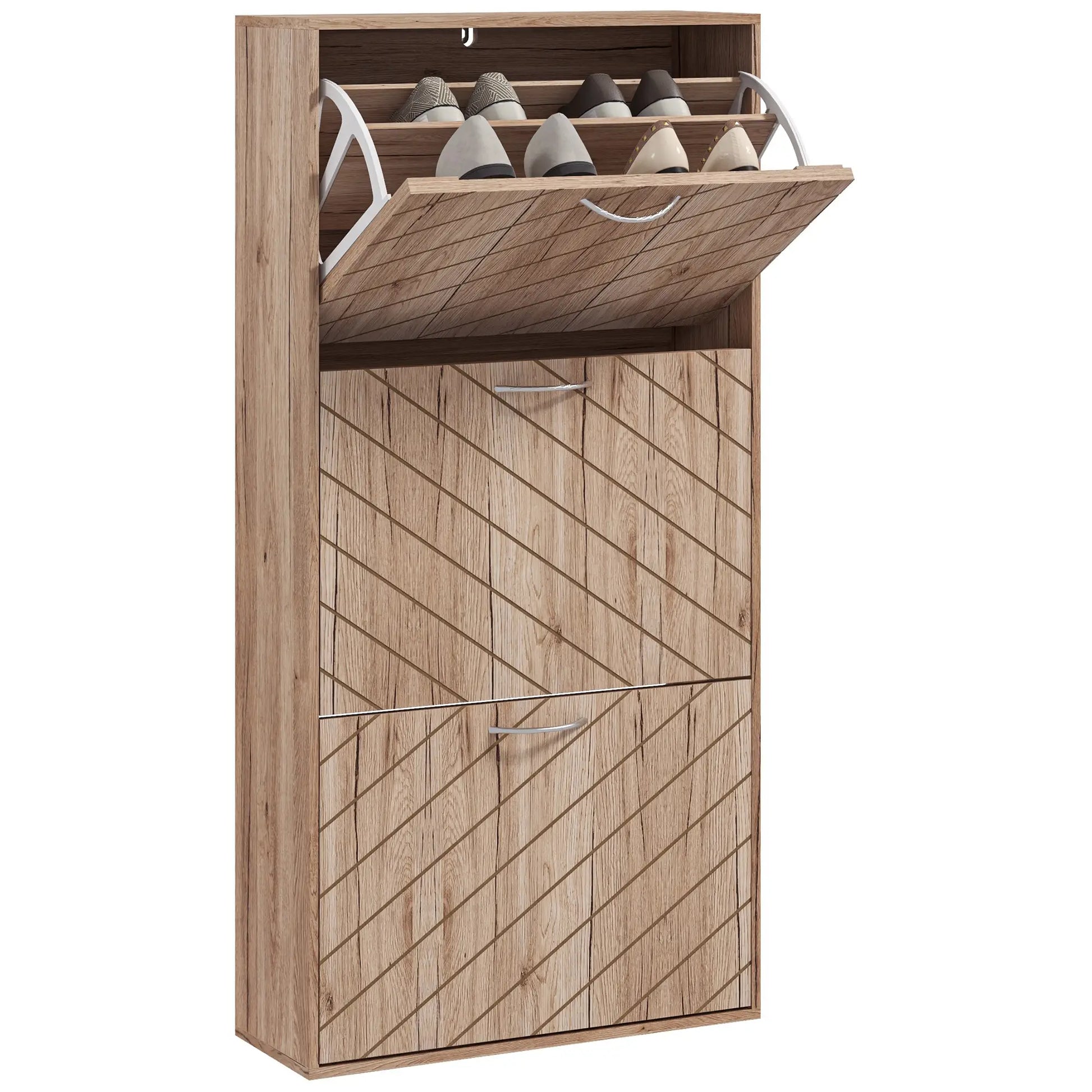 Shoe Storage Cabinet, 3 Flip Drawers, Narrow, 12 Pair Organizer, Nature Wood Shoe Storage Cabinets & Racks Natural at Gallery Canada