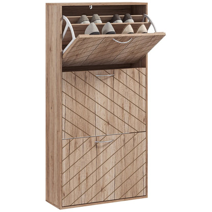 Shoe Storage Cabinet, 3 Flip Drawers, Narrow, 12 Pair Organizer, Nature Wood Shoe Storage Cabinets & Racks Natural at Gallery Canada