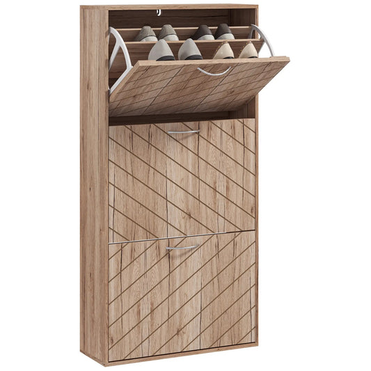 Shoe Storage Cabinet, 3 Flip Drawers, Narrow, 12 Pair Organizer, Nature Wood Shoe Storage Cabinets & Racks Natural at Gallery Canada