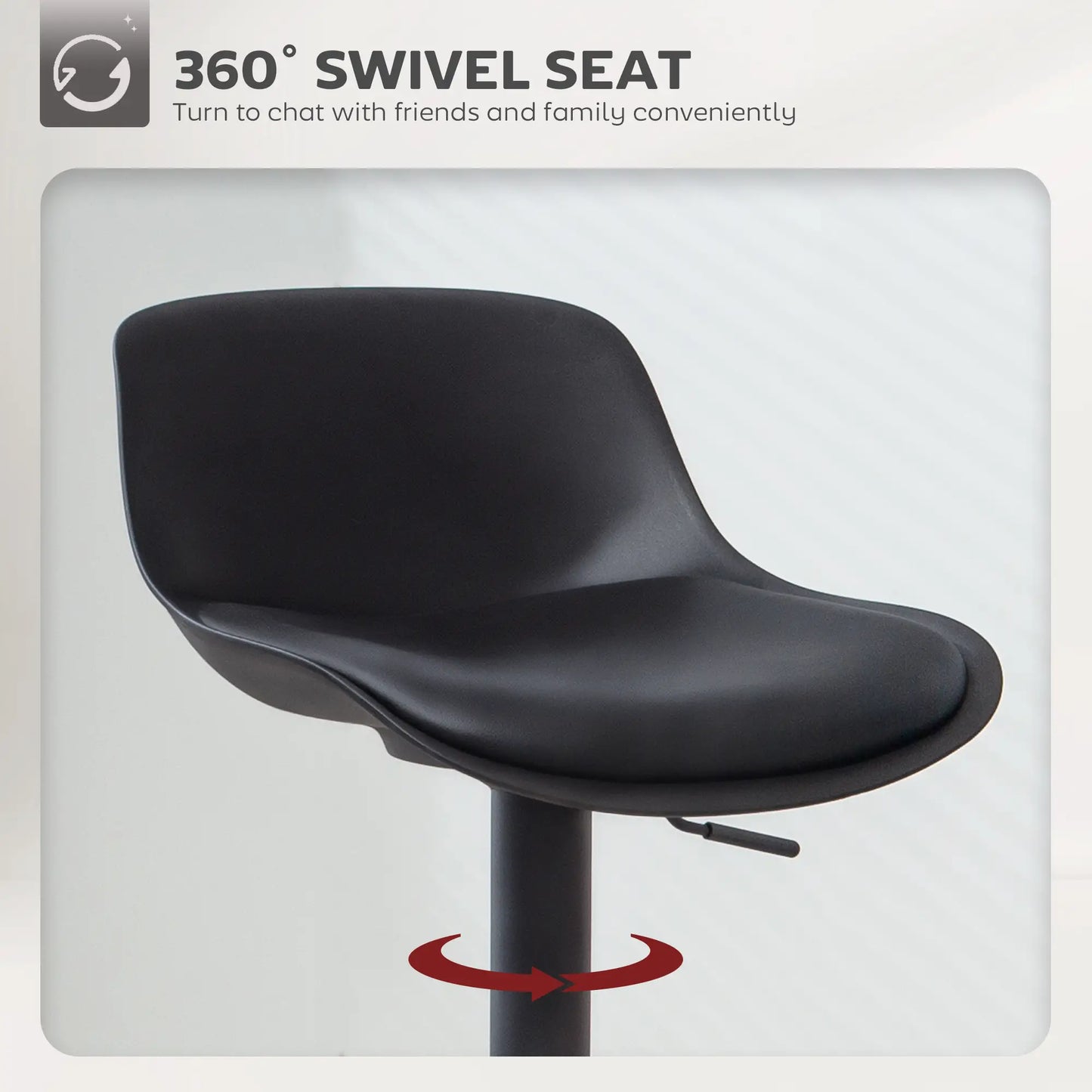 Counter Height Bar Stools Set of 2, Adjustable Swivel PU Leather Seat, Black Bar Stools at Gallery Canada