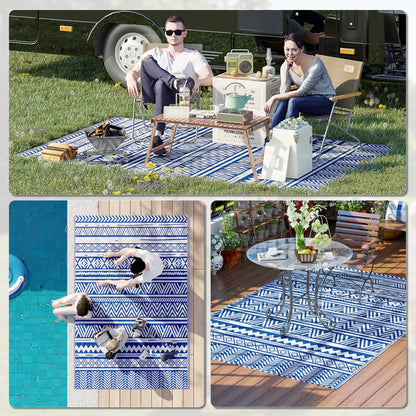 Reversible Outdoor Rug, Patio Floor Mat, 6' x 9', White, Dark Blue Garden Decor at Gallery Canada