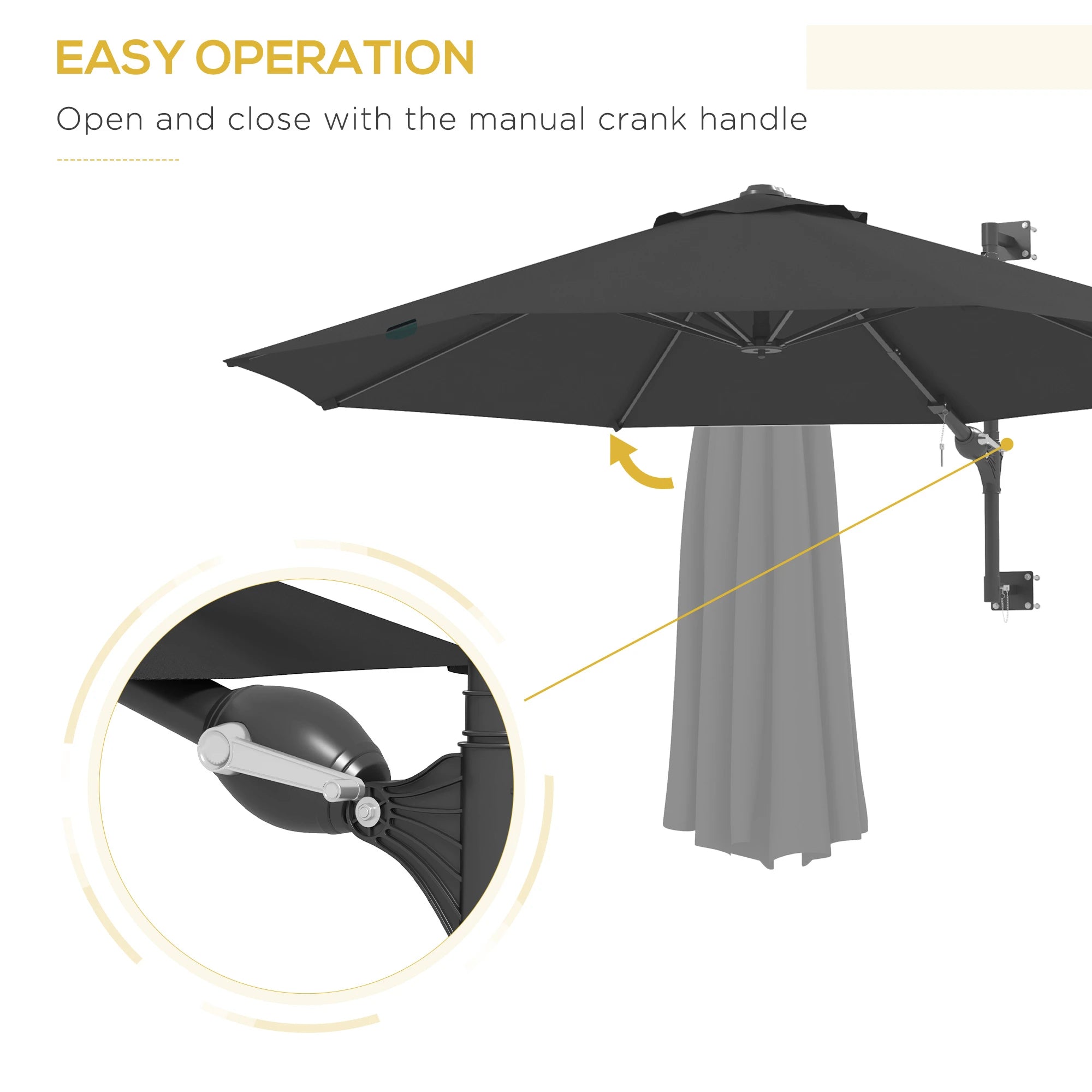 9.6 x 9.6 ft Wall Mounted Umbrella, Rotating Patio Parasol, Charcoal Grey Sun Umbrellas at Gallery Canada