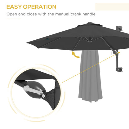 9.6 x 9.6 ft Wall Mounted Umbrella, Rotating Patio Parasol, Charcoal Grey Sun Umbrellas at Gallery Canada