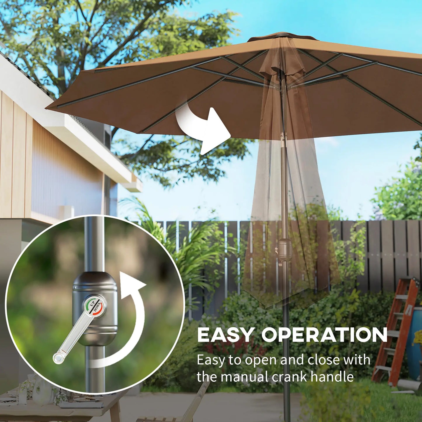 10' x 8' Round Market Umbrella, Crank Handle, Tilt, Outdoor Parasol Sun Umbrellas at Gallery Canada