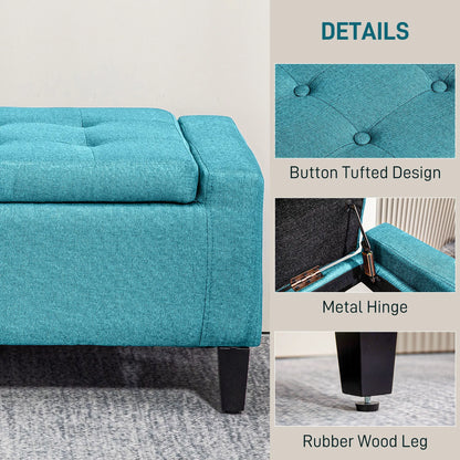 Linen Upholstered Storage Ottoman Bench, Tufted Design, Green Storage Ottomans & Benches at Gallery Canada