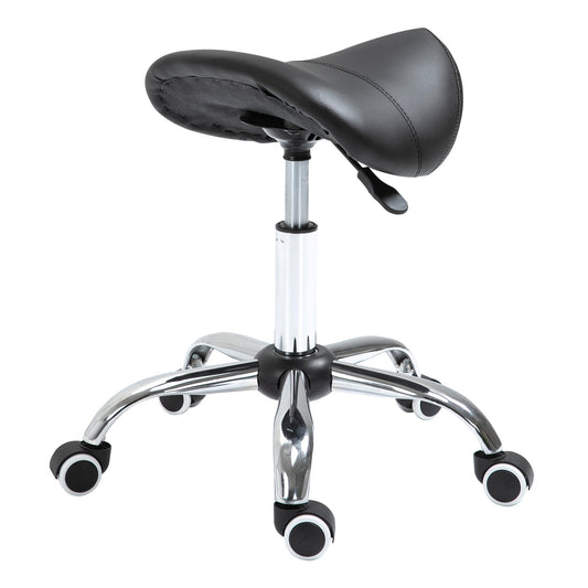 Adjustable Hydraulic Rolling Salon Stool Swivel Saddle Chair Spa Beauty Seat PU Leather, Black - Gallery Canada