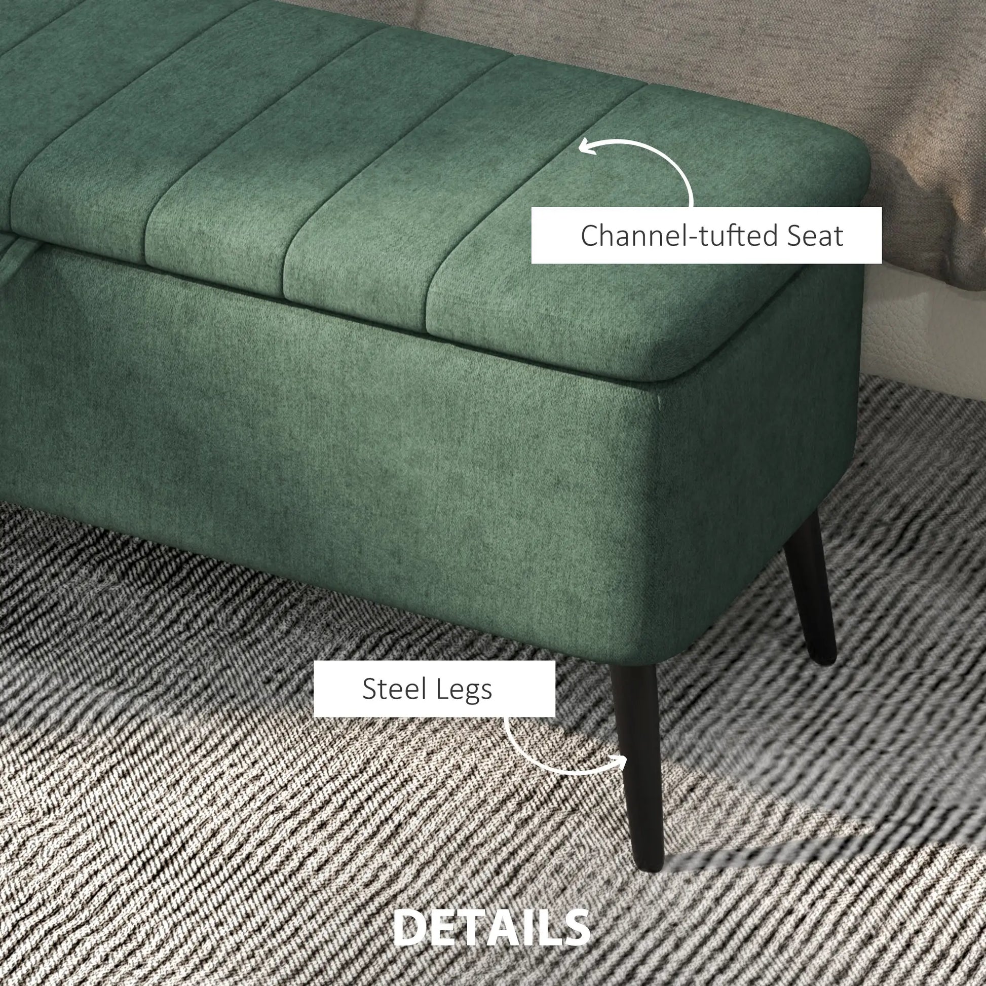 40" Ottoman with Storage, Linen Upholstered Storage Ottoman Bench with Steel Legs for Living Room, Bedroom Dark Green Storage Ottomans & Benches at Gallery Canada