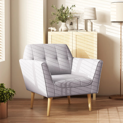 Upholstered Armchair, Modern Tufted Accent Chair, Rubber Wood Legs, Grey Accent Chairs at Gallery Canada