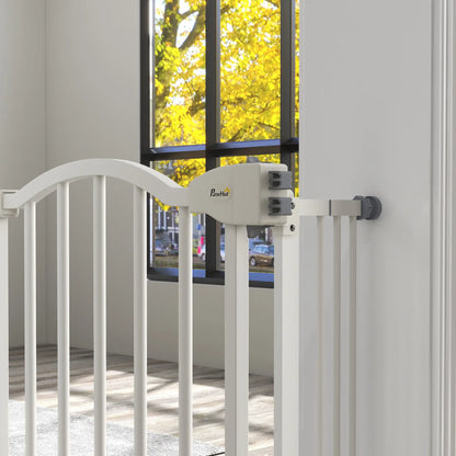 Extra Tall Dog Gate with Door, Pressure Fit, Auto Close, 29"-39", White Houses, Kennels & Pens at Gallery Canada