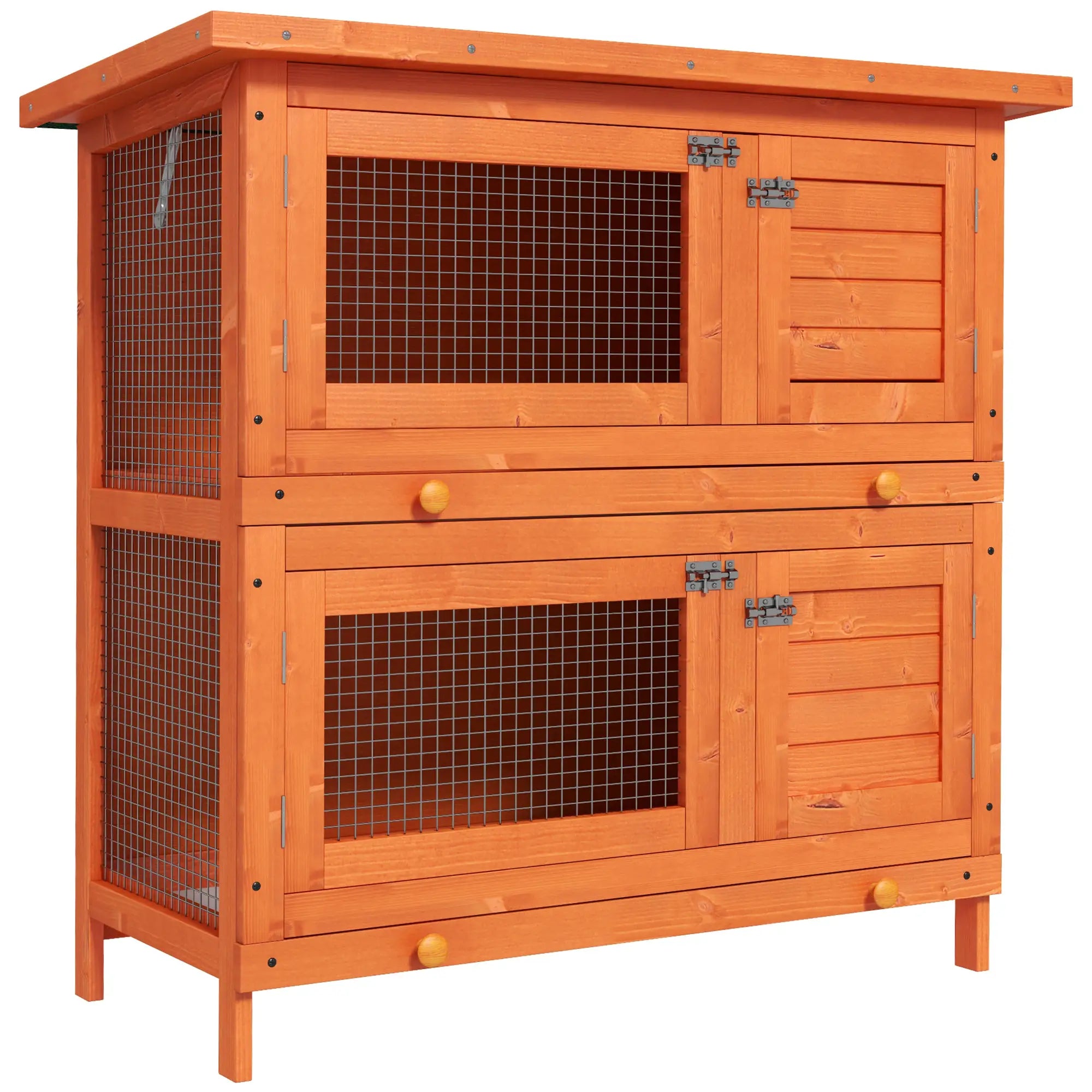 2-Tier Wooden Rabbit Hutch, Small Animal House, Bunny Pet Cage, 2 Rooms, Sliding Tray, Opening Top, Yellow Rabbit Hutch Yellow, Green at Gallery Canada