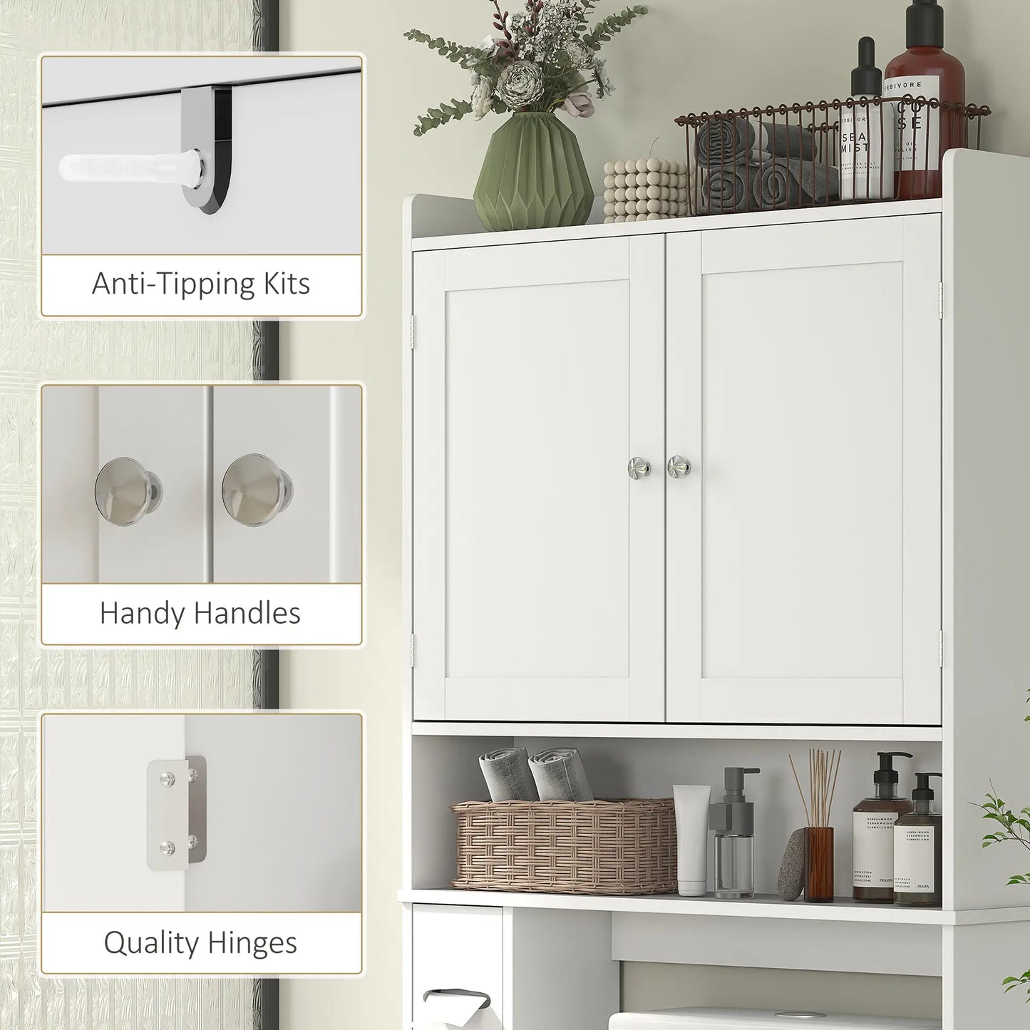 Over Toilet Storage Cabinet, 2 Doors, Toilet Paper Holder, White Bathroom Cabinets at Gallery Canada