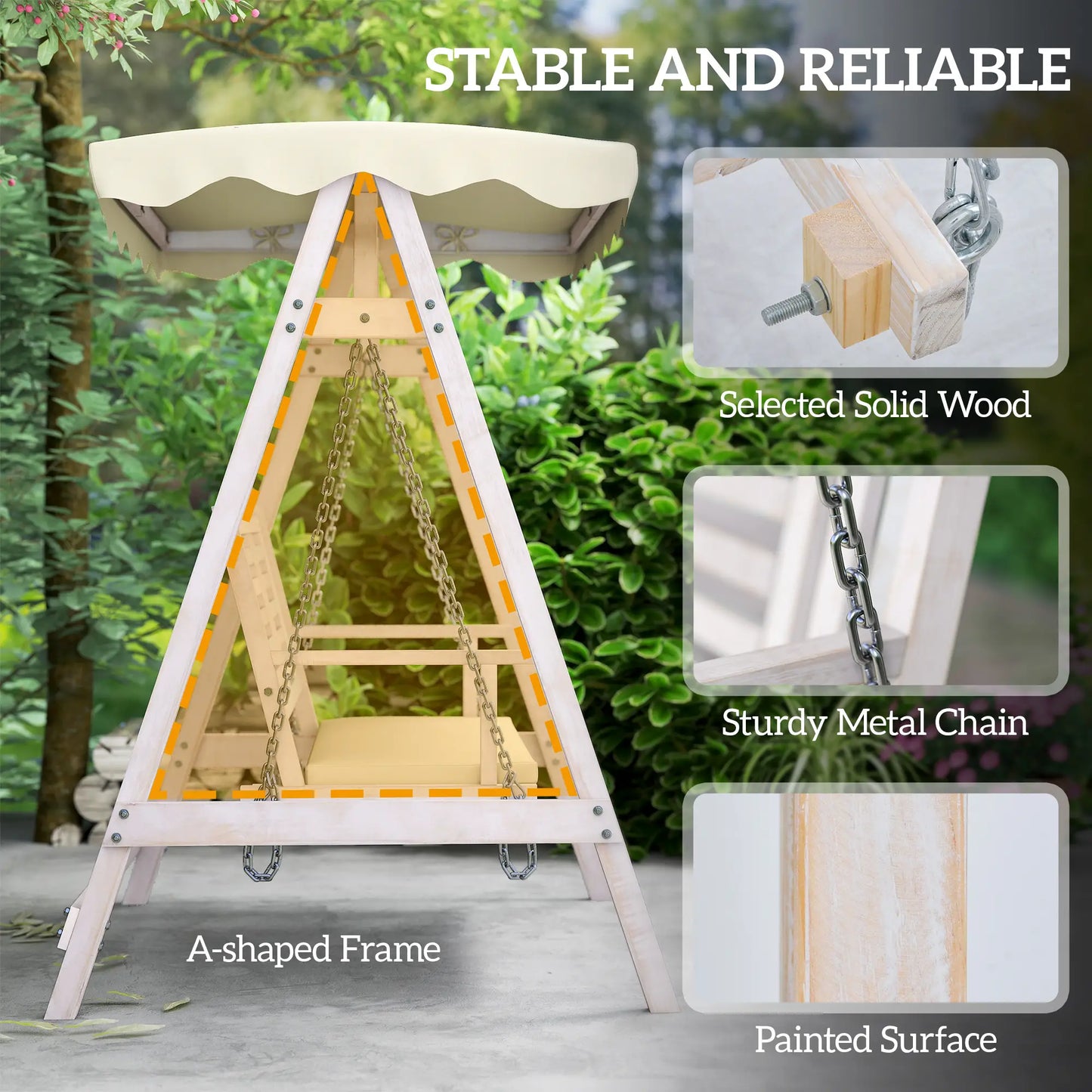 2 Seater Patio Swing with Stand, Canopy, Cushion, Wooden Bench Patio Swings with Stand at Gallery Canada