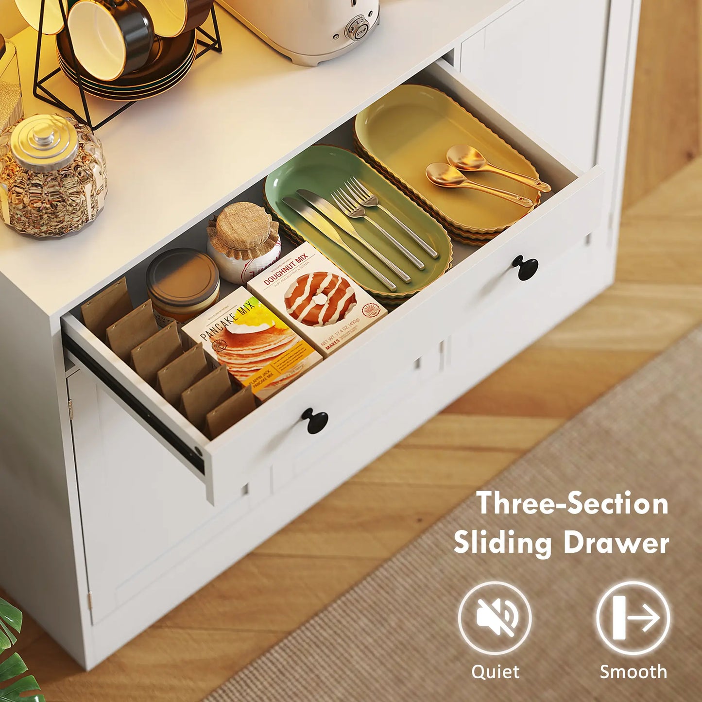 Tall Kitchen Pantry with LED Light, Freestanding Cabinet, White Kitchen Pantry Cabinets at Gallery Canada