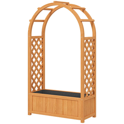 Wooden Raised Garden Bed With Arch Trellis, 33" x 14" x 57", Trellis Planter For Vine Plants Wooden Planter Boxes Light Brown at Gallery Canada