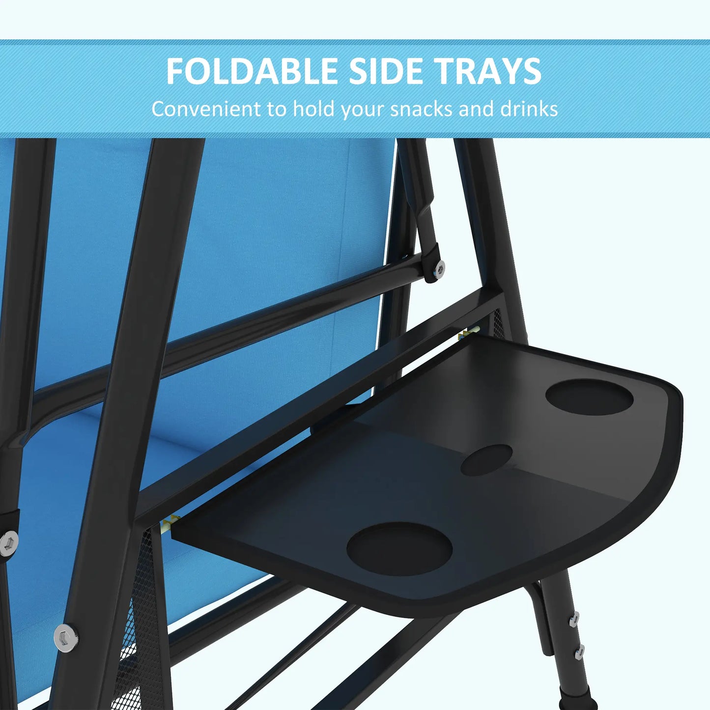 3-Seat Outdoor Porch Swing with Canopy, Side Tray, Cushion, Blue Patio Swings with Stand at Gallery Canada