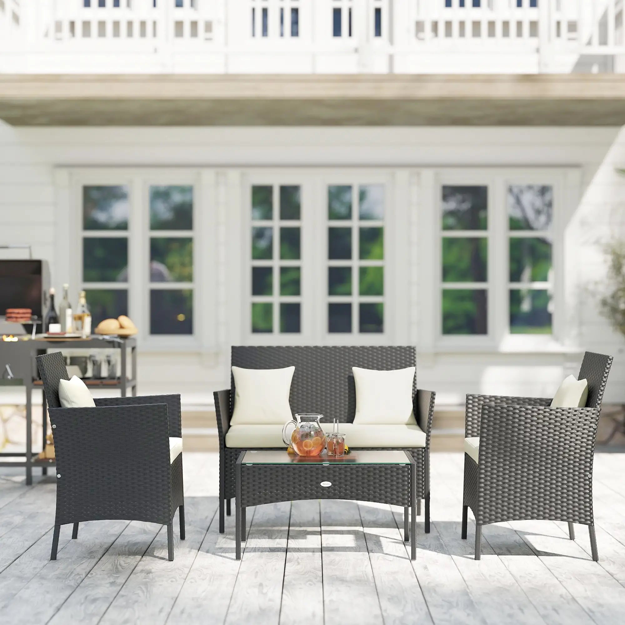 4-Piece Rattan Patio Set, Coffee Table, 22.8
