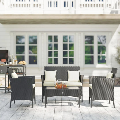 4-Piece Rattan Patio Set, Coffee Table, 22.8" W x 21.7" D x 33.5" H, Black Cream Patio Furniture Sets at Gallery Canada
