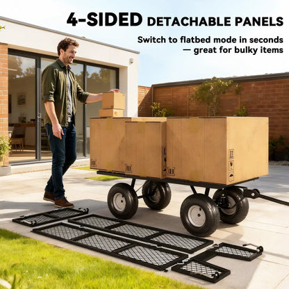 Steel Garden Cart, Utility Wagon, Removable Liner, Quick-Release Sides, 10" Wheels, 660lbs Capacity Folding Garden Carts at Gallery Canada