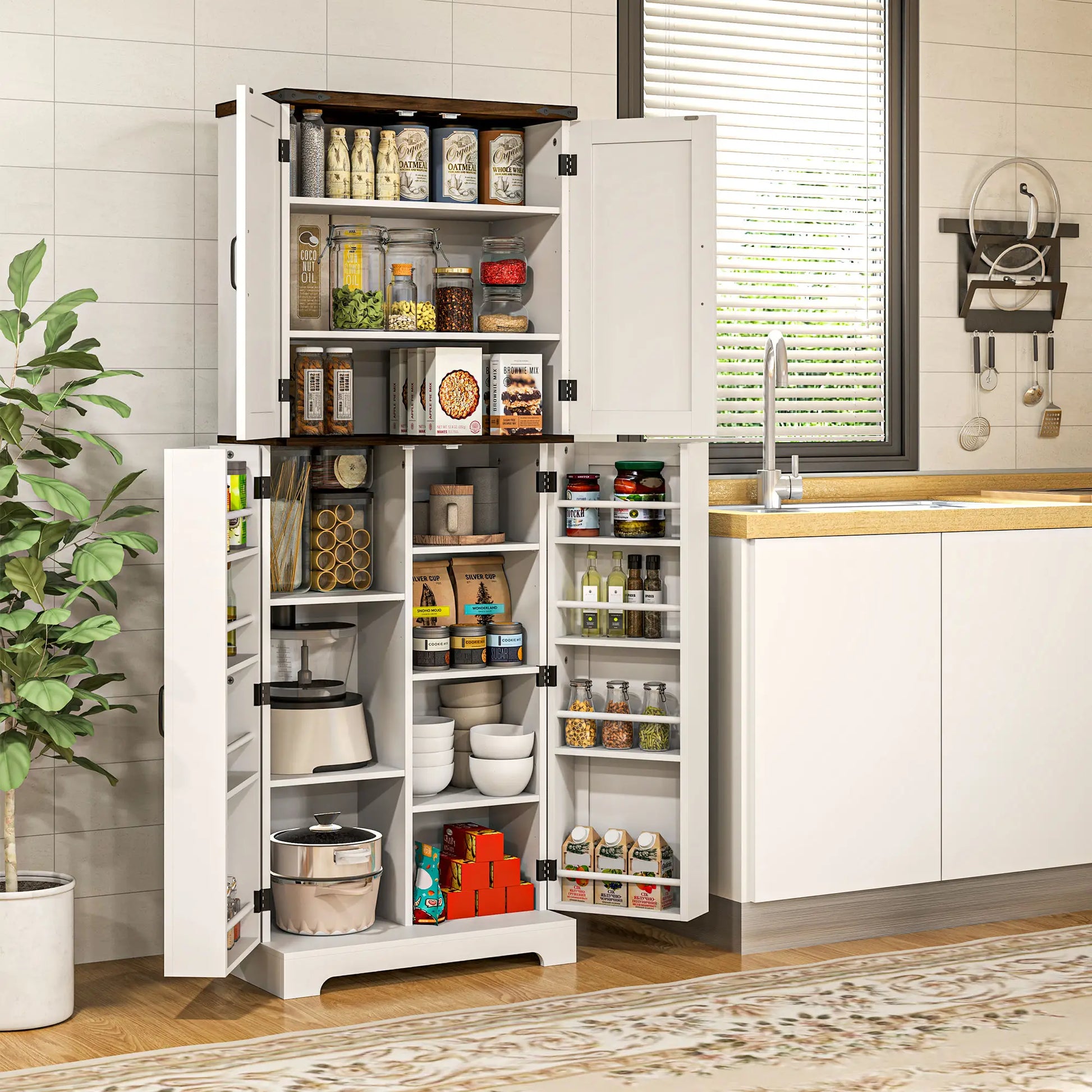 64" Tall Kitchen Pantry Cabinet, Adjustable Shelves, White Kitchen Pantry Cabinets at Gallery Canada