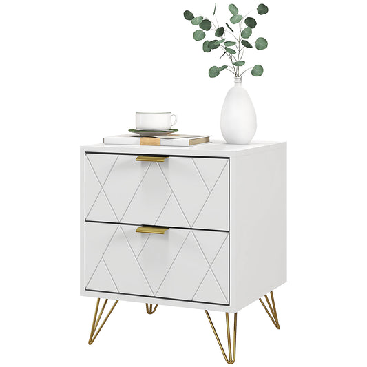 Modern Bedside Table, Accent Nightstand with 2 Drawers, Bed End Table for Bedroom, Living Room, White - Gallery Canada