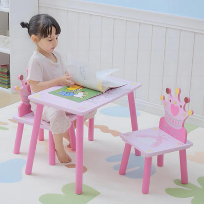 Kids Wooden Table Chair Set, Crown Pattern, Easy Clean, Age 2-4, Pink Kids Table Sets at Gallery Canada